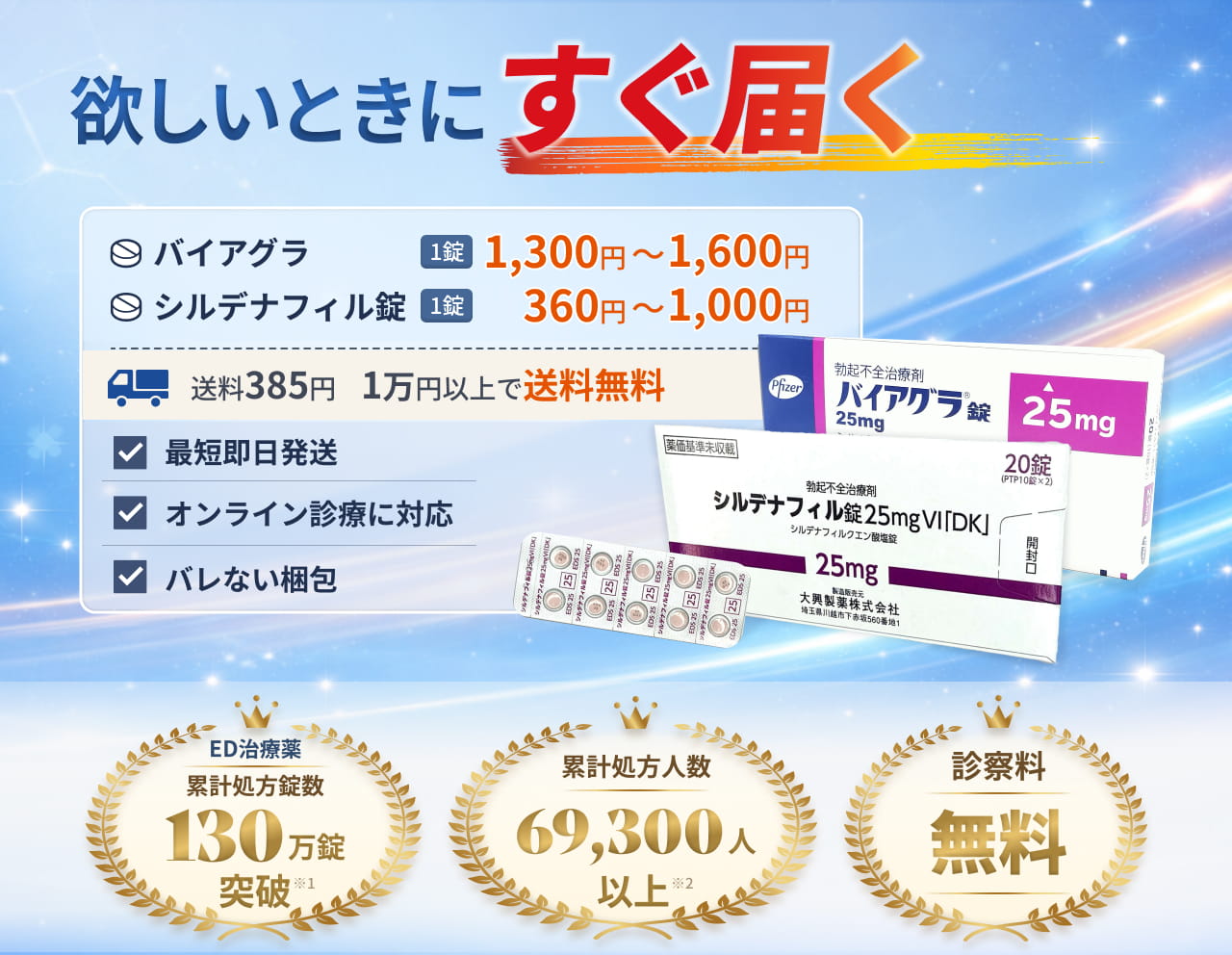 【即日発送】バイアグラ・ジェネリック通販（オンライン診療）