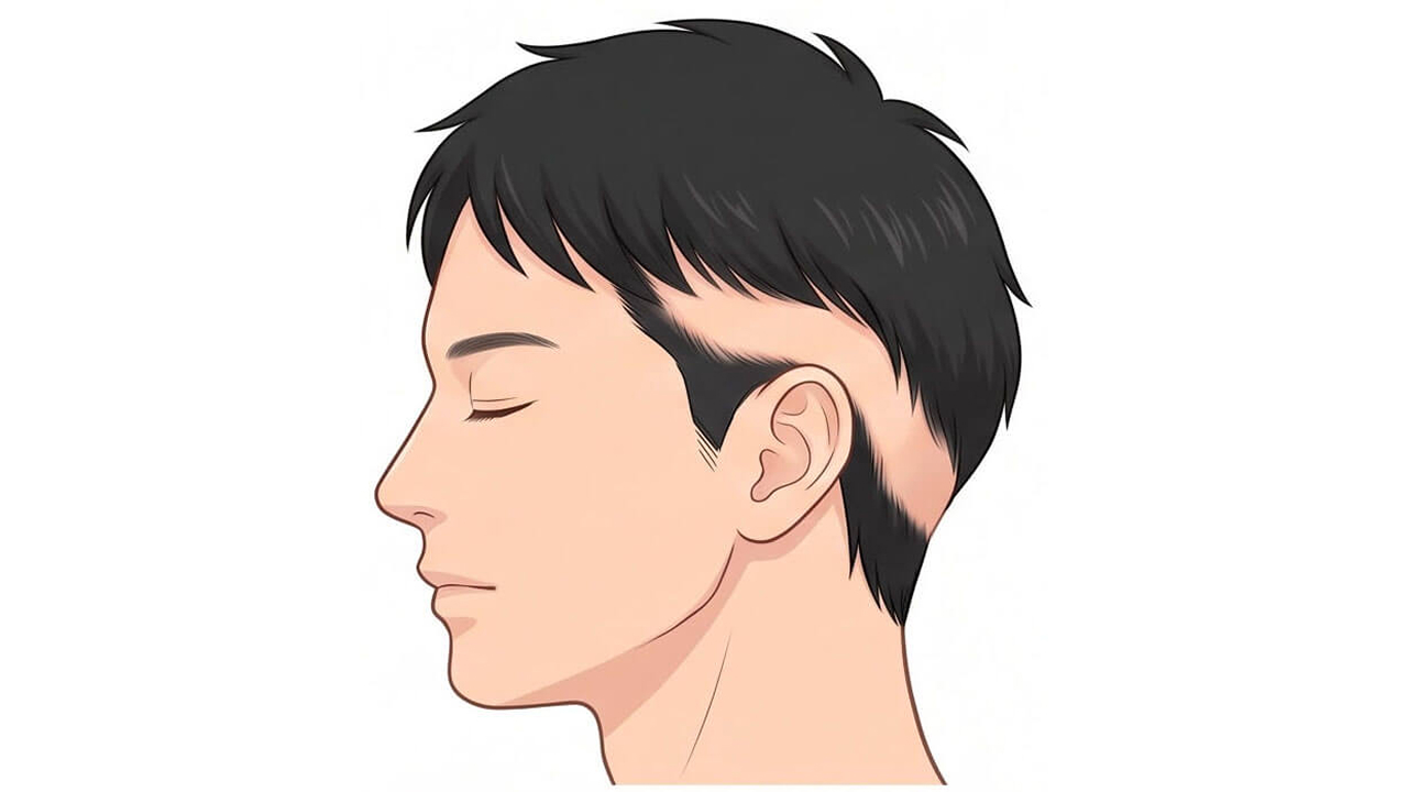 【重症】蛇行型：生え際から帯状に脱毛する