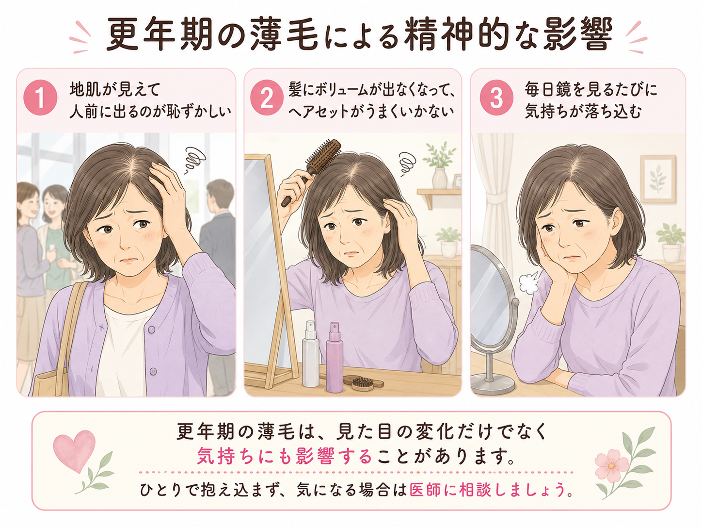 更年期の薄毛による精神的な影響｜更年期の薄毛は見た目の変化だけでなく気持ちにも影響することがある