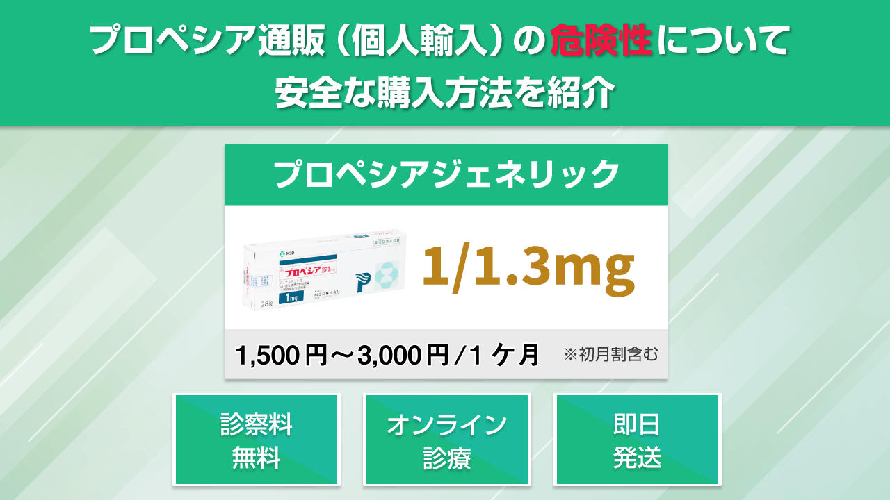 プロペシアジェネリック1／1.3mg　1,500円～3,000円／1ケ月