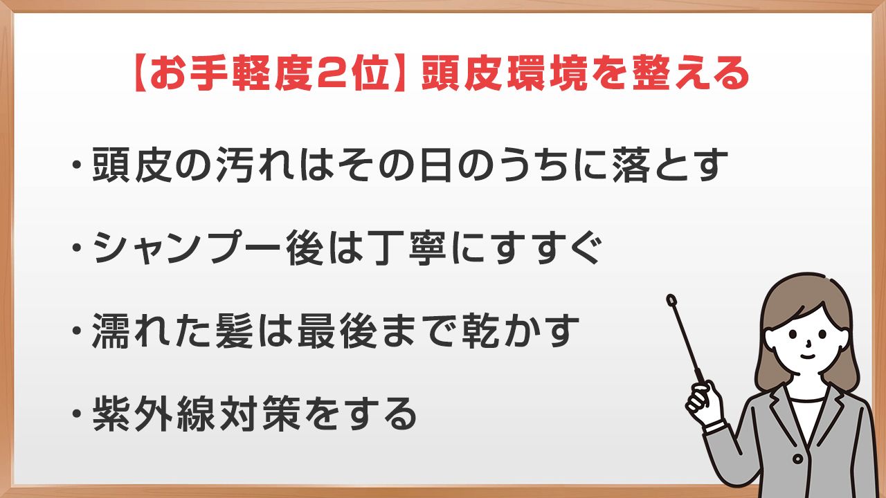 【お手軽度2位】頭皮環境を整える