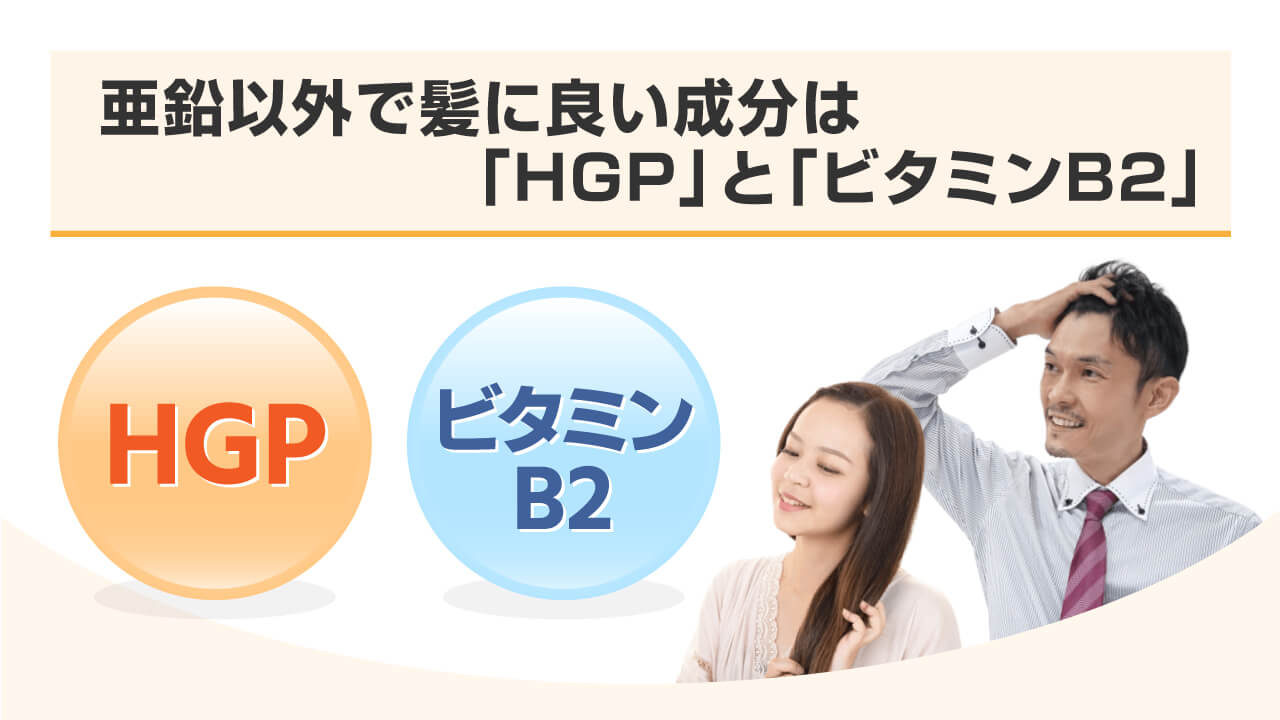 亜鉛以外で髪に良い成分は「HGP」「ビタミンB2」