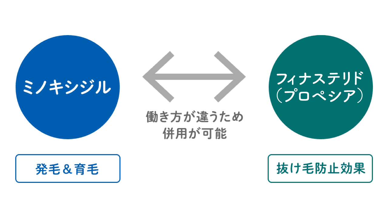 ミノキシジルとフィナステリドは働き方が違うため、併用が可能